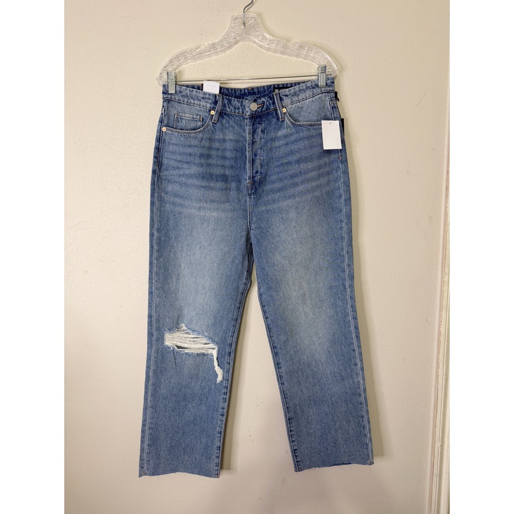 BlankNYC The Baxter Ribcage Straight Leg Jeans Blue Distressed Button Fly 28